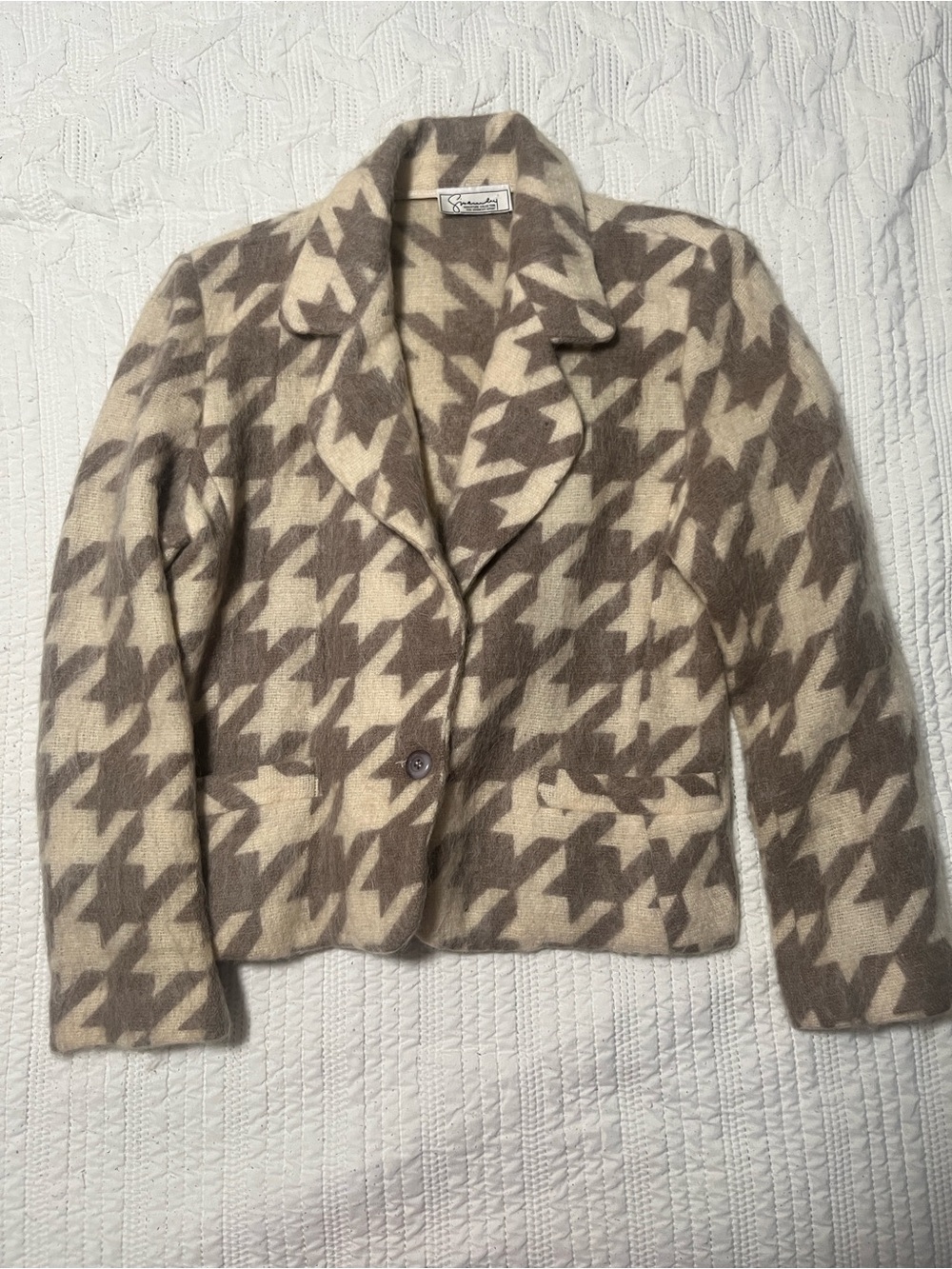Vintage Givenchy Cream and Grey Houndstooth Wool & Mohair Blazer